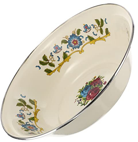 Alipis Ciotola Smaltata Vintage Per Zuppa Frutta e Dolci Bacinella Multifunzionale Smalto Per Cucina Facile Da Pulire Con Motivo Floreale Tradizionale Per Conservazione Alimenti e