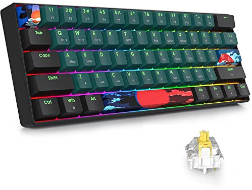surmen GT61 Wireless 60% Keyboard, Mini RGB Mechanical Gaming Keyboard 60 Percent Hot-Swappable with Linear Gateron Switch Type-C/Bluetooth 5.0 Programmable (Gateron Yellow, Sound Wave 61)