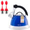 Pykal Tetera Silbante para Cocina - 2,8L - Teteras con Mango de 5 PLY iCool de Acero Inoxidable - Tetera Silbadora con 2 Infusores para Placa de Gas e Inducción - Azul