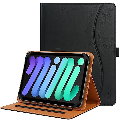 HGWALP Universal Hülle für 7 Zoll-8 Zoll Tablet,Multi-Viewing Angles PU Leder Stand Folio Hülle mit Handschlaufe für 7 8 Touchscreen Tablet,mit verstellbarem Silikon Band-Black