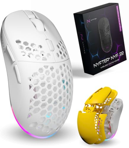 Nyfter - NYF22 Yellow-White Wireless Gaming Gen2 Mouse Ultraleicht 75g leistungsstark mit 400mA 19K DPI, 400 IPS 1000 hz 50h Akkulaufzeit langlebig Zwei wechselbare Cases inkl.
