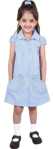 A2Z 4 Kids Girls Uniform School Dress Soft Comfortable Gingham - Uniform Dress 648 Light Blue 3-4