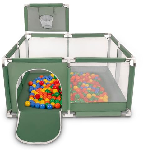 Selonis Parc Bébé Avec 100 Balles Plastiques Aire De Jeu Pliable Basket, Vert : Jaune/Vert/Bleu/Rouge/Orange