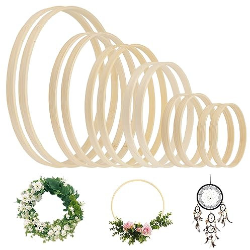 12 Stück Holzringe Zum Basteln Bambus,6 Größen (8/10/13/15/18/20 cm) Holzringe Makramee Ringe,Traumfänger Ringe Bambus,Bambus Floral Hoop für Traumfänger,Hochzeitskranz Dekor DIY Wandbehang Handwerk