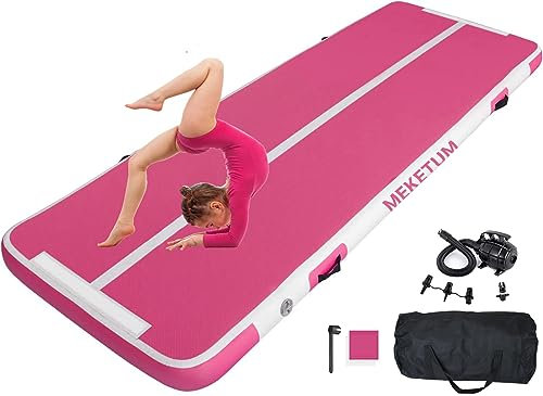 MEKETUM Air Turn Track Matte 2m 3m 4m 5m 10/20cm Dicke Turnen Matten Aufblasbar Gymnastikmatte Rutschfest Sportmatte für Zuhause/Training/Tumbling/Yoga/Outdoor/Fitness (rosa, 2m10)