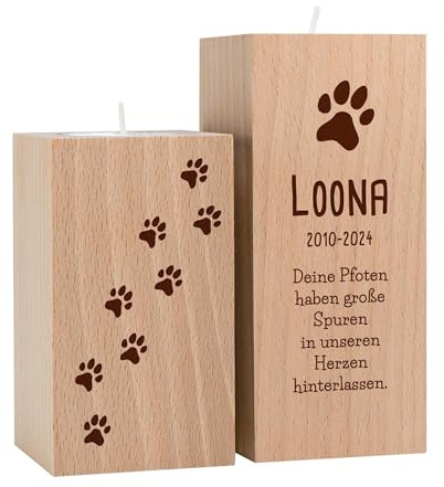 Teelichthalter Set mit Gravur zur Trauer, Personalisierter Kerzenhalter, Holz Kerzenständer mit Spruch, Andenken an verstorbenen Hund, Grabschmuck, Trauergeschenke, Haustier Erinnerung