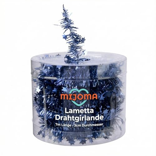 MIJOMA Lametta Drahtgirlande Funkelnde Sterne - 7m Weihnachtsgirlande für Christbaum, Adventskranz, Festliche Deko - Stilvoll & vielseitig für Feiern, Hochzeiten, besondere Anlässe (Nachtblau)