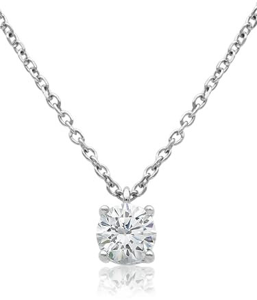 AKA Gioielli® – Solitär Anhänger Kette 925 Sterling Silber Rhodiniert mit 5mm Zirkonia – Diamant Halskette für Damen und Mädchen, längenverstellbar