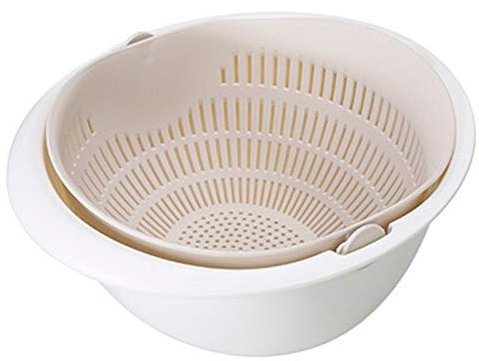 Colador de drenaje 2 en 1 colador de cocina multifunción colador de cocina doble cesta de drenaje cuenco giratorio lavabo y cesta coladores/colador (color: blanco) (beige)