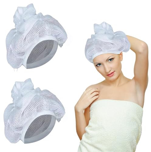 BRISKORE Net Plopping Cap for Drying Curly Hair,Netz Plopping Haube Kappen,Verstellbare Haartrockenhauben,Adjustable Net Plopping Cap For Drying Curly Hair,Net Plopping Cap Bonnet mit Kordelzug