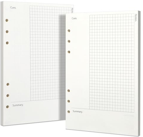 Cornell A5 Füllpapier A5 Papier, [2 Packungen] Toplive 100GSM dickes Nachfüllpapier 6 Löcher Nachfülleinlagen Loose Notizpapier A5 Refill Paper 80 Blätter (160 Seiten) für 6 Ring Binder Notizbuch.