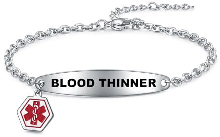 AITENME Medizinischer Alarm Armbänder Damen SOS Damen Medical Armband Edelstahl Armkette Kette Panzerkette (BLOOD THINNER)
