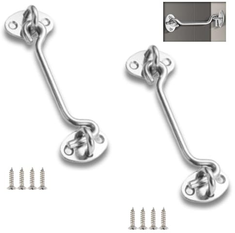 ORTAVA 2 ganchos para tormentas de acero inoxidable, 100 mm, con ojal, pestillo de puerta, soporte para puerta, gancho para ventana, puerta de granero, puerta de jardín, puerta de garaje con 8