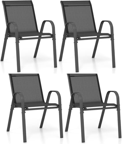 TANGZON Garden Dining Chairs Set of 2/4, Stackable Outdoor Armchairs with Armrests, Modern Accent Chairs for Balcony Poolside Backyard (Black, 4PCS)