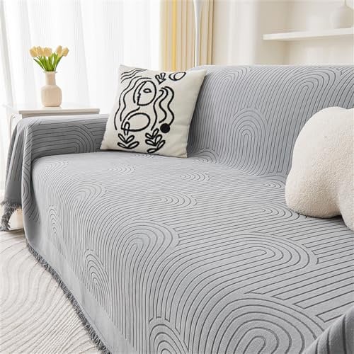 FANSU Sofabezug L Form 1 2 3 4 Sitzer,Sofaüberwurf Decke Ecksofa Universelle rutschfeste Couch Bezug Sofaschoner Sofa Decken Couch Überwürf Einteiliger Sofabezug (180x340cm,Gebogenes Jacquard Grau)