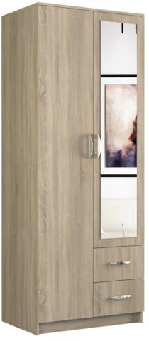 Oggi Kleiderschrank Rota in Sonoma-Eiche, 80 cm, 2-türig, platzsparend, Kleiderschrank, hochwertige Verarbeitung, Schrank, Möbel, Sonoma-Eiche, Eiche, modern, geräumig.