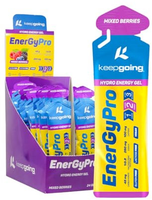 Keepgoing Gel Energético EnergyPro Sabor Frutos rojos 24 uds x 75g | Energy Gel Ciclismo y Running | Ratio 1:0,8 Maltodextrina: Fructosa