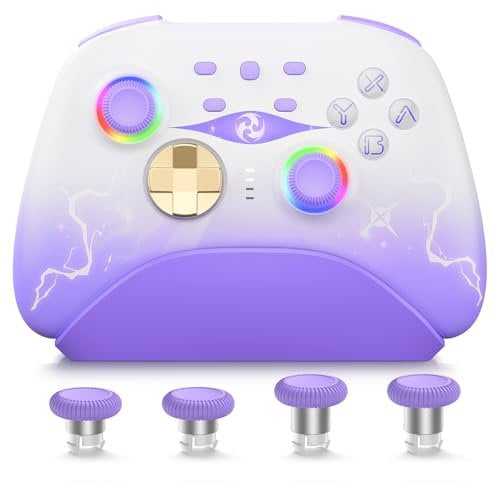 Mytrix Wireless Pro Controller mit Ladestation, Kabellose Controller für Nintendo Switch/Lite/OLED mit Hall-Effekt-Joystick/Trigger, RGB-Beleuchtung, Turbo-/Makro-Taste, für PC, iPad – Beelzebul Lila