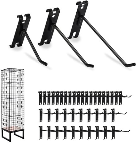 BigKing Black Gridwall Hooks, 40pcs Heavy Duty Display Hooks for Grid Wall, Grid Panel Hanging Hooks for Home Workspace Organization Displays Storage