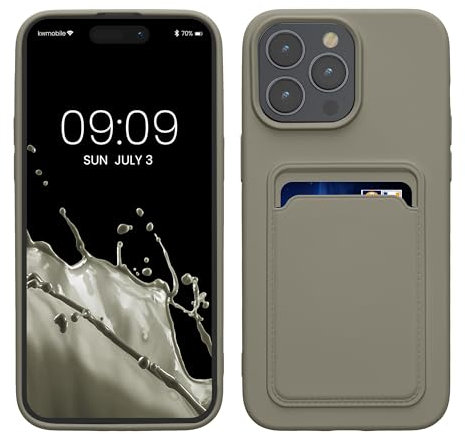 kwmobile Case Compatible with iPhone 15 Pro Max Case - TPU Phone Cover with Credit Card Holder - Light Grey Matte