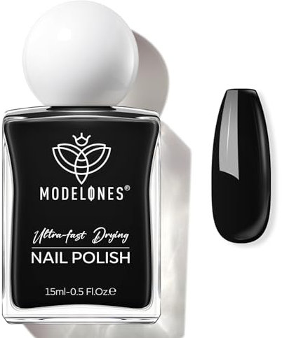 Modelones Quick Dry Nail Polish, Black Fast Drying Nail Varnish, 15 ml Air Dry Nail Art DIY Home Salon Long Last Manicure Gift for Women 0.5 Fl Oz