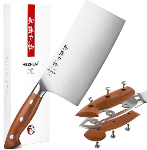 HEZHEN 18cm Cuchillo de Cocinero Chino Acero Alemán, Cuchillos de Carne Profesional, Cuchillos de Verdura y Fruta, Manico Ergonomico