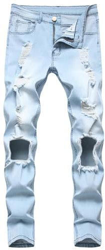 FULUJIDI Jeans Pantaloni Perforato Denim Elastico alla Caviglia con Cerniera alla Moda Denim da Uomo XL 2005