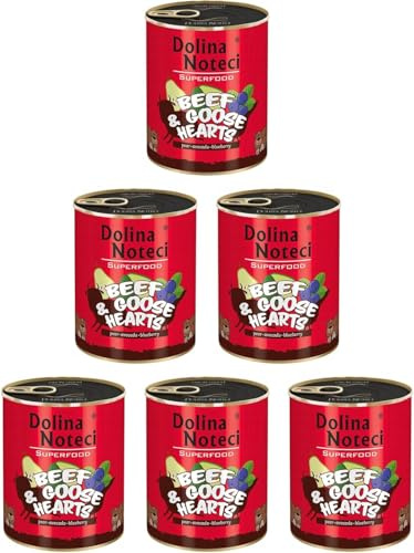 Dolina Noteci Glutenfrei Superfood Nassfutter für Hunde - Rind und Gänseherzen 800g (6-er Pack)