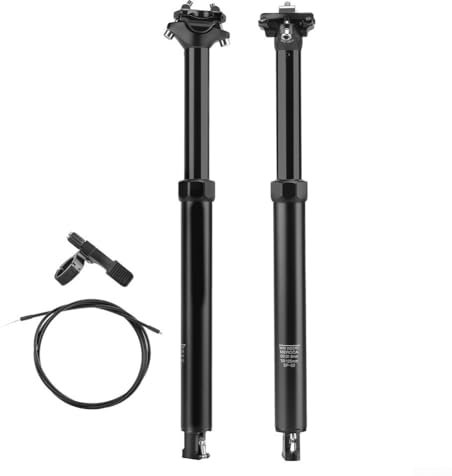 Yhenlovtt Aluminium Mountainbike-Sattelstütze, verstellbare und teleskopische Sattelstütze mit interner Kabelführung, wasserdichtes Design in Schwarz