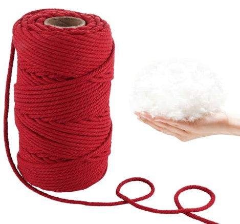 ASelected Cordón de macramé de 5 mm, Cuerda Gruesa de Hilo de macramé de algodón de 328 pies para Colgar en la Pared, Perchas, Manualidades y Artes Hechas a Mano (Rojo)