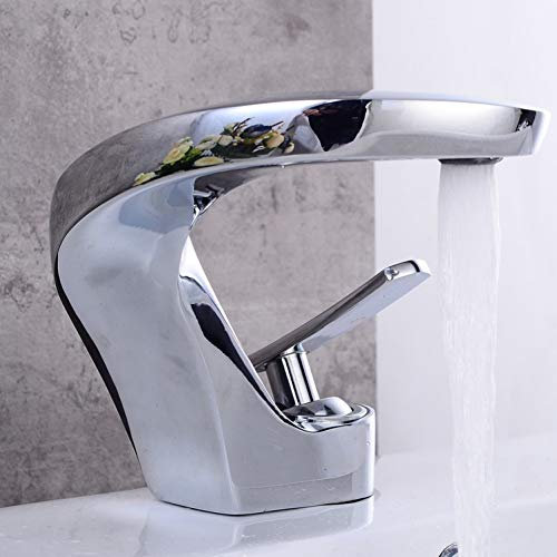 FBHDKJNFG ziehen sie den poolkühlwasserhahn, den beckenhahn, Washbasin Faucet, Plated Shiny Curved Vintage Copper Tap Hot Cold Mixing Under Counter Basin Art Single Hole Faucet with Hose,