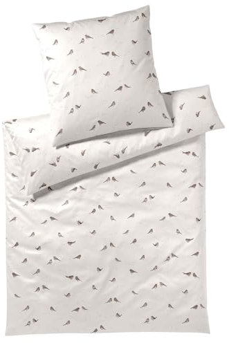 elegante Mako-Satin Bettwäsche Rotkehlchen Natur 1 Bettbezug 135 x 200 cm + 1 Kissenbezug 80 x 80 cm