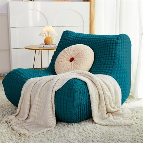 Surwin Lazy Sofabezug 1 Sitzer, Seersucker Stretch Ohne Armlehnen Sofahusse Weicher Schonbezug Lazy Sofa Überzug Sofaüberwurf Sofaschoner für Hund Katze Sofaschutz (Türkis)