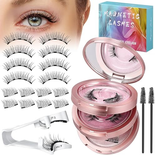 Zeawavsl 4 Paar Magnetische Wimpern, Kein Eyeliner Erforderlich, 3D-NatüRlicher Look – Wiederverwendbar Und Wasserfest – Wird Mit Clip Und Pinsel Geliefert – Geeignet FüR AlltäGliches Make-Up (Pink)