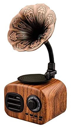 MRKU Gramófono, Altavoz Retro Vintage, Tocadiscos con Bluetooth, Radio giratoria, Sonido estéreo, Negro, Talla única