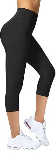 Enjoyoga Leggings Damen 3/4 mit Innentasche - High Waist Sporthose Laufhose für Sport Yoga Gym - 03(S-M, Schwarz)