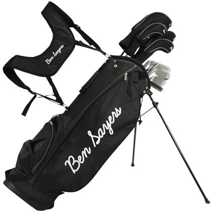 Ben Sayers M8 13-Piece Golf Package Set | Complete Mens Set | Full 12 Clubs Graphite/Steel Shafts with Stand Bag | Driver, Woods, Hybrids, Irons, Wedges & Putter (Left Hand - Black/Grey)