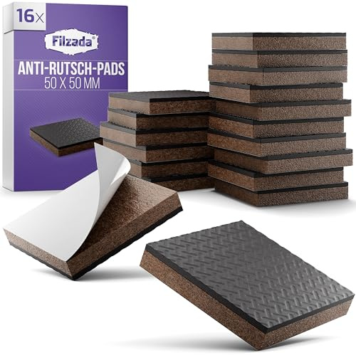 Filzada® 16x Antirutsch Pads Möbel 50x50mm - Gummipads Selbstklebend | Premium Anti Rutsch Pads: Sofa, Couch, Stuhl - Antirutsch Aufkleber - Gummi Unterlage Möbelstopper - extra starker Halt