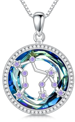 enjoylifecreative Damen 12 Sternzeichen Kristall Halskette 925er Sterling Silber Horoskop Geburtsstein Anhänger Kette Sternbilder Astrologie Schmuck Geschenke für Frauen Mädchen