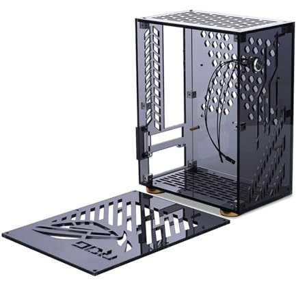 Mini ITX Gaming PC Case PLEXIGLASS Shell, Case d'ordinateur Compact avec Conception de Porte Latérale Transparente, Dissipation de Chaleur à 360 ° pour la Carte Mère Mini ITX, Alimentation (Black)
