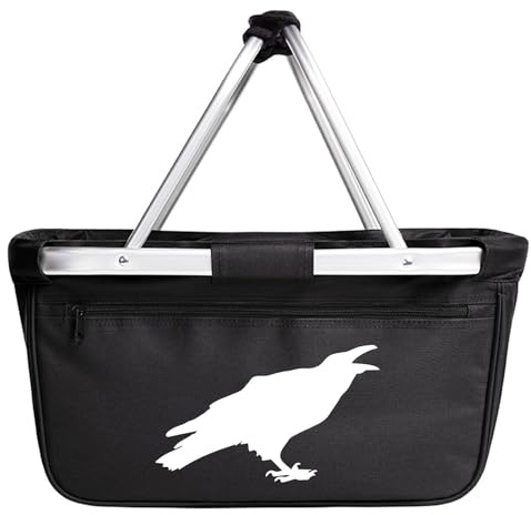 Huuraa Einkaufskorb Rabe Silhouette Geschenk | Schön als Picknick Korb oder Shopper 20 Liter Black faltbarer Tragekorb Schwarz Geschenkidee Einkaufstasche Aluminium Griff
