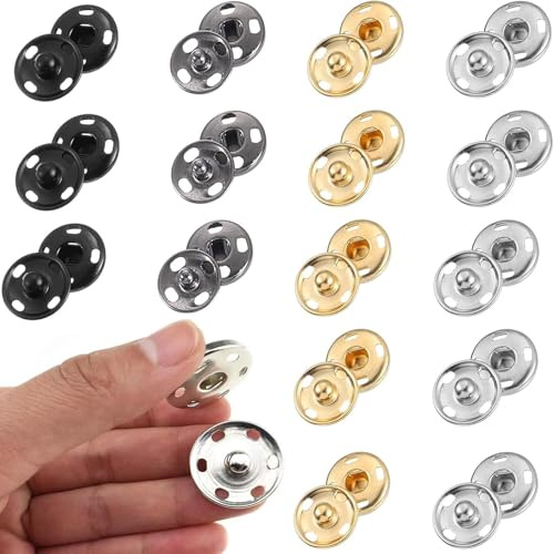 90 Sätze Druckknöpfe zum Annähen, 7/8/12mm Druckknopf aus Metall für Kleidung und Stoffe Nähen, Geldbeutel, Handtasche, DIY, Schwarz Silber Gold