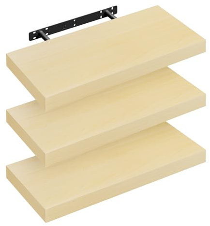 WOLTU Wandregal 3er Wandboard Bücherregal Regale für Deko Wandablagen aus MDF Holz,Hängeregal Gelb Eiche, 50x22.9x3.8 cm RG9368kei-3