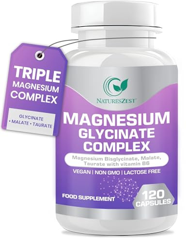 Magnesium Glycinate Complex -120 Capsules -Magnesium Glycinate Bisglycinate, Malate, Taurate with Vitamin B6, Non-GMO, Lactose Free, Muscle, Energy & Sleep Support | Vegan, Non GMO | 40 Days Supply