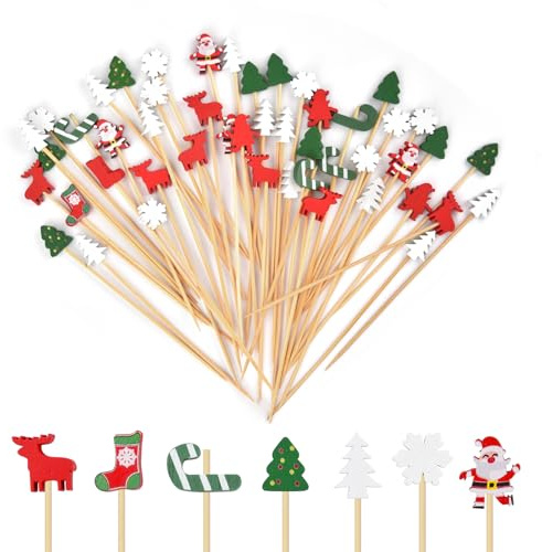 VITEVER 100 Stück Weihnachts-Cocktailspieße, 11,9 cm (4,7 Zoll) lange Cocktailspieße für Appetithäppchen, Dekostäbchen für Weihnachtsfeiern und Party-Deko