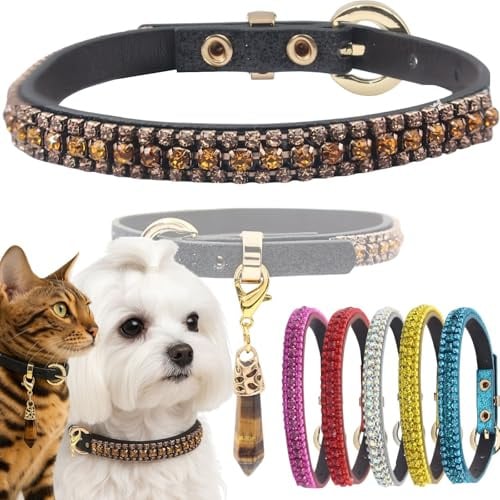 PEARLY JUN Wasserdiamant Welpen Halsband, S Champagner Glänzende Diamant Katze Halsband, Süße Luxus Kristall Haustier Welpen