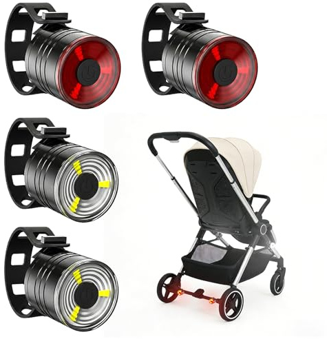 4 Stück Kinderwagen Licht, Universelle Kinderwagen Beleuchtung mit 3 Leuchtmodi, Wasserdicht LED licht kinderwagen, 2 Weiße Lichter & 2 Rote Lichter für Alle Kinderwagen, Kinderwagen Zubehör