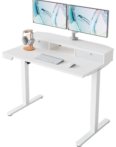 HUANUO Höhenverstellbarer Schreibtisch 100x60 cm mit Schubladen | kompatible C-Klemme-Halterung, 4 Gedächtnis-Höheneintellungen
