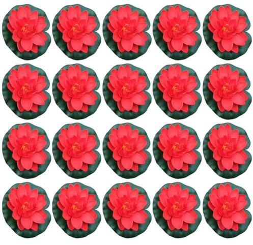 Lawnoval Künstliche Rote Seerose für Gartenteich und Aquarium, 10 cm Durchmesser, EVA-Schaum, 20 Stück
