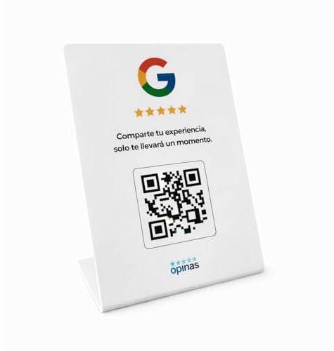 Genérico Cartel Reseñas Código QR | Placa Expositor A6 | Español | Configuración en español · App con IA para responder reseñas · Sobremesa · Formato A6